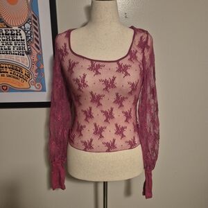 Free People Intimates Small  Magenta Pink Lace Women's Blouse Layering Lux
